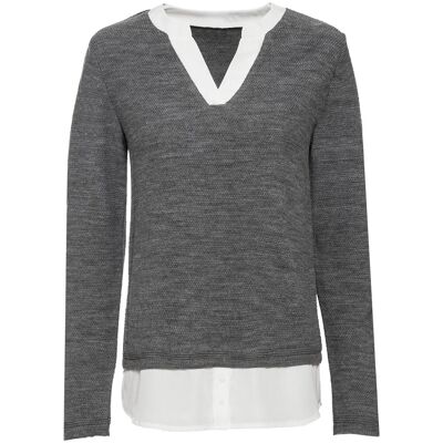 bonprix Feinstrickpullover mit Bluseneinsatz - grau - Damen - Size: 48/50 (XL) bonprix Feinstrickpullover mit Bluseneinsatz - grau - Damen - Size: 48/50 (XL)