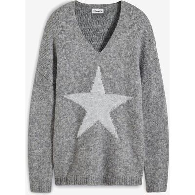 bonprix Pullover mit Stern - grau - Damen - Size: 52/54 (XXL) bonprix Pullover mit Stern - grau - Damen - Size: 52/54 (XXL)