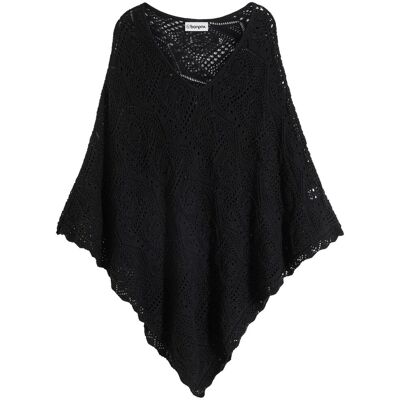 bonprix Poncho in Häkeloptik - schwarz - Damen - Size: 0 bonprix Poncho in Häkeloptik - schwarz - Damen - Size: 0