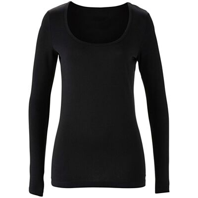 bonprix Figurbetontes Langarmshirt - schwarz - Damen - Size: 40/42 (M) bonprix Figurbetontes Langarmshirt - schwarz - Damen - Size: 40/42 (M)