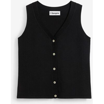 bonprix Feinstrick-Weste mit Knöpfen - schwarz - Damen - Size: 48/50 (XL) bonprix Feinstrick-Weste mit Knöpfen - schwarz - Damen - Size: 48/50 (XL)