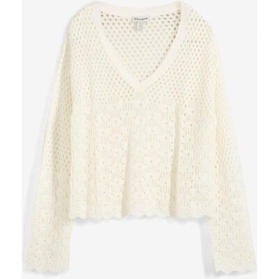 bonprix Leichter Ajour-Pullover - weiß - Damen - Size: 52/54 (XXL) bonprix Leichter Ajour-Pullover - weiß - Damen - Size: 52/54 (XXL)