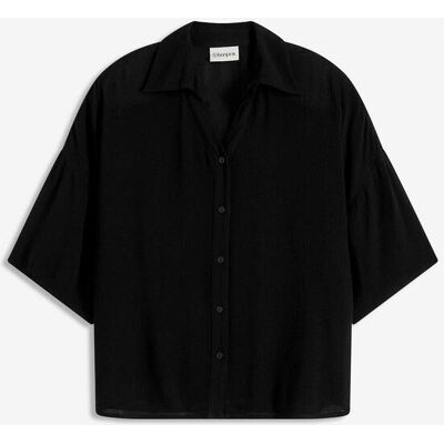 bonprix Kurze Strandbluse aus fließender Viskose - schwarz - Damen - Size: 46 bonprix Kurze Strandbluse aus fließender Viskose - schwarz - Damen - Size: 46