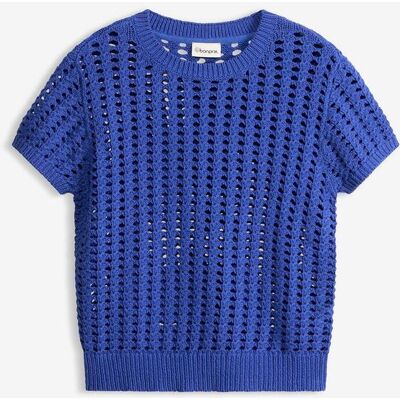 bonprix Kurzarm-Ajour-Pullover aus reiner Baumwolle - blau - Damen - Size: 52/54 (XXL) bonprix Kurzarm-Ajour-Pullover aus reiner Baumwolle - blau - Damen - Size: 52/54 (XXL)