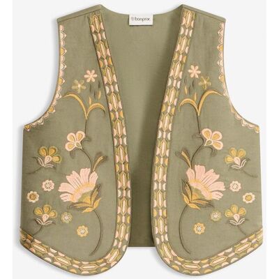bonprix Bestickte Weste aus luftigem Leinen-Mix - grün - Damen - Size: 42 bonprix Bestickte Weste aus luftigem Leinen-Mix - grün - Damen - Size: 42