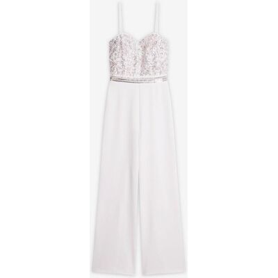 bonprix Overall aus strukturiertem Crepe mit Perlenstickerei - weiß - Damen - Size: 40 bonprix Overall aus strukturiertem Crepe mit Perlenstickerei - weiß - Damen - Size: 40