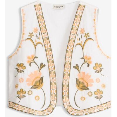 bonprix Bestickte Weste aus luftigem Leinen-Mix - beige - Damen - Size: 52 bonprix Bestickte Weste aus luftigem Leinen-Mix - beige - Damen - Size: 52
