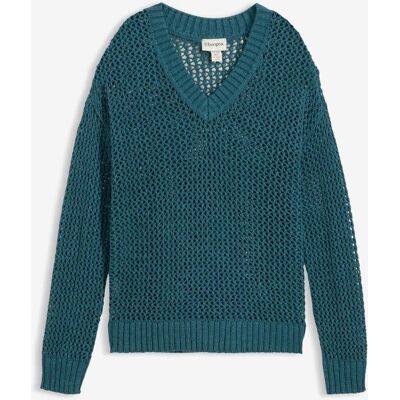 bonprix Ajour-Pullover aus leichtem Leinen-Mix - petrol - Damen - Size: 52/54 (XXL) bonprix Ajour-Pullover aus leichtem Leinen-Mix - petrol - Damen - Size: 52/54 (XXL)