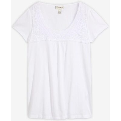 bonprix Baumwoll Shirt mit Spitze, Kurzarm - weiß - Damen - Size: 40/42 (M) bonprix Baumwoll Shirt mit Spitze, Kurzarm - weiß - Damen - Size: 40/42 (M)
