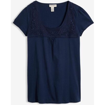 bonprix Baumwoll Shirt mit Spitze, Kurzarm - blau - Damen - Size: 44/46 (L) bonprix Baumwoll Shirt mit Spitze, Kurzarm - blau - Damen - Size: 44/46 (L)