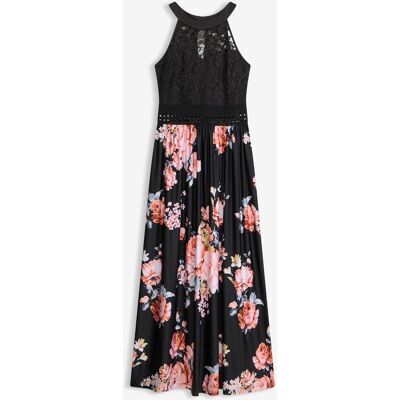 bonprix Maxikleid mit Blumen-Print und Spitze - schwarz - Damen - Size: 50 bonprix Maxikleid mit Blumen-Print und Spitze - schwarz - Damen - Size: 50