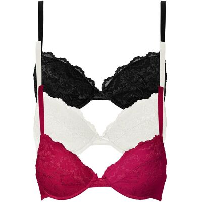 bonprix Push-up-BH mit feiner Spitze (3er Pack) - pink - Damen - Size: 95 bonprix Push-up-BH mit feiner Spitze (3er Pack) - pink - Damen - Size: 95