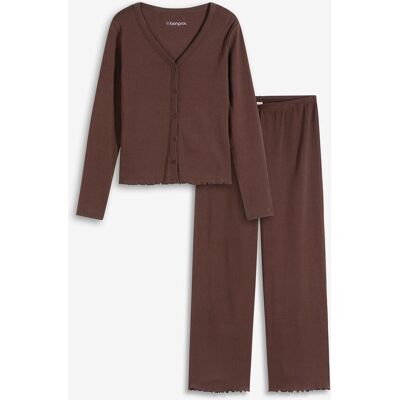 bonprix Pyjama aus Rippe mit Knopfleiste - braun - Damen - Size: 48/50 (XL) bonprix Pyjama aus Rippe mit Knopfleiste - braun - Damen - Size: 48/50 (XL)