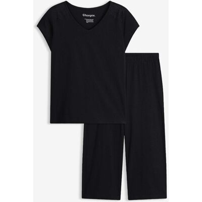 bonprix Capri Pyjama mit weiter Culotte - schwarz - Damen - Size: 44/46 (L) bonprix Capri Pyjama mit weiter Culotte - schwarz - Damen - Size: 44/46 (L)