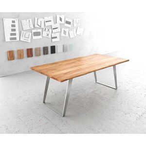 DELIFE Esstisch Edge 200x100cm Akazie Natur Edelstahl Silber schräg Live-Edge