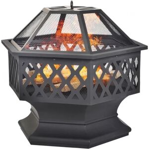 Geekmaxi Fire Pit with Grill Grate, Fire Bowl with Spark Guard Pit for BBQ, Heating, Garden, Patio