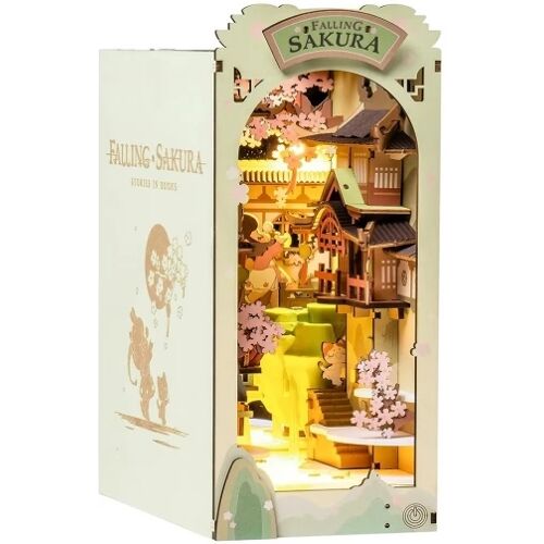 Rolife TGB05 Falling Sakura Book Nook Spielzeugregal 3D Holzpuzzle Set, 340 Teile