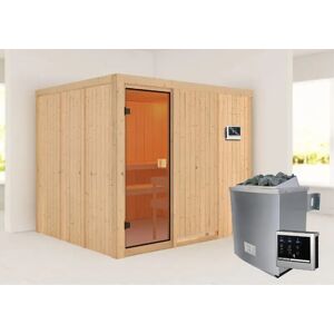 Karibu Woodfeeling Sauna Nybro mit Fronteinstieg Saunaofen:9KW Saunaofen, integr. Steurung  Ausführung:ohne Dachkranz