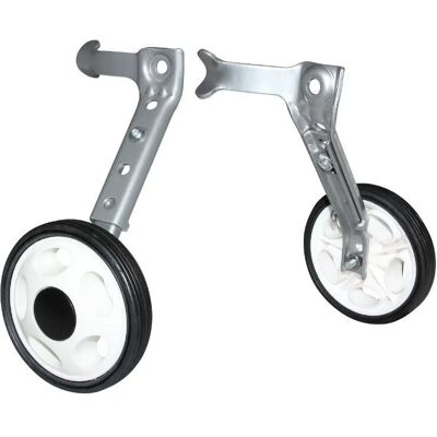Ein Paar Stabilisatoren für behinderte Fahrräder, die das Rad aus Kunststoff verstärken. P2R Weiß 12"/20" Ein Paar Stabilisatoren für behinderte Fahrräder, die das Rad aus Kunststoff verstärken. P2R Weiß 12"/20"