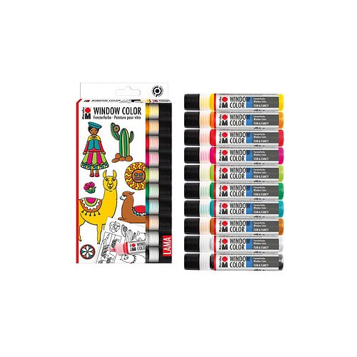 Marabu Lama Fenstermalfarben farbsortiert 10 leuchtende Farben à 25,0 ml