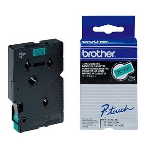 brother Schriftband TC-701 TC701, 12 mm schwarz auf grün