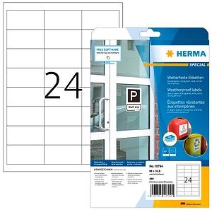 HERMA wetterfeste Etiketten weiß 66,0 x 33,8 mm, 20 Blatt HERMA wetterfeste Etiketten weiß 66,0 x 33,8 mm, 20 Blatt