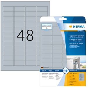 HERMA Typenschildetiketten 4221 silber 45,7 x 21,2 mm, 25 Blatt HERMA Typenschildetiketten 4221 silber 45,7 x 21,2 mm, 25 Blatt