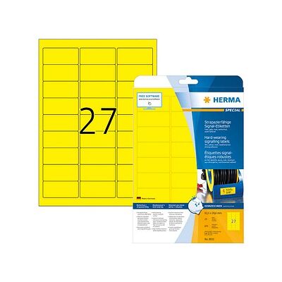 HERMA wetterfeste Folienetiketten 8031 gelb 63,5 x 29,6 mm, 25 Blatt HERMA wetterfeste Folienetiketten 8031 gelb 63,5 x 29,6 mm, 25 Blatt