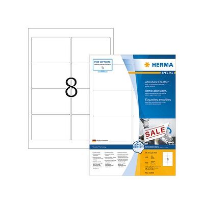 HERMA Etiketten 10308 weiß 96,0 x 63,5 mm, 100 Blatt HERMA Etiketten 10308 weiß 96,0 x 63,5 mm, 100 Blatt