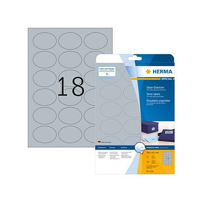 HERMA Folienetiketten 4116 silber 58,4 x 42,3 mm, 25 Blatt HERMA Folienetiketten 4116 silber 58,4 x 42,3 mm, 25 Blatt
