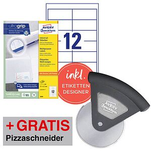 AKTION: 1.200 AVERY Zweckform Etiketten weiß 97,0 x 42,3 mm + GRATIS Pizzaschneider Luigi