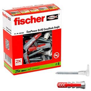 AKTION: fischer EasyHook Angle - DuoPower 8x40 2K 564169 Dübel mit Schrauben, 25 St. mit Prämie nach Registrierung AKTION: fischer EasyHook Angle - DuoPower 8x40 2K 564169 Dübel mit Schrauben, 25 St. mit Prämie nach Registrierung