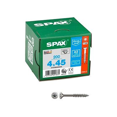 SPAX® Universalschrauben T20 Senkkopf Edelstahl A2 0197000400453 4 mm x 45 mm, 200 St. SPAX® Universalschrauben T20 Senkkopf Edelstahl A2 0197000400453 4 mm x 45 mm, 200 St.