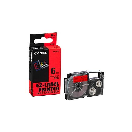 CASIO Schriftband XR-6RD XR-6RD1, 6 mm schwarz auf rot, 1 St.