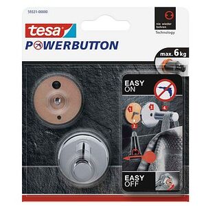 tesa Handtuchhaken Powerbutton Universal Medium chrom, 1 St. tesa Handtuchhaken Powerbutton Universal Medium chrom, 1 St.