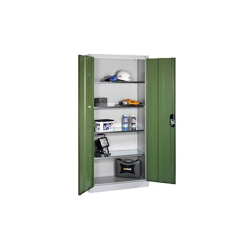 CP Stahlschrank 08920-00 S10115 lichtgrau, rededagrün 4 Fachböden 93,0 x 40,0 x 195,0 cm, aufgebaut, 1 St.