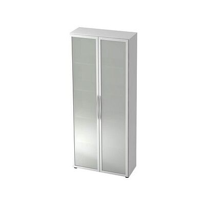 HAMMERBACHER FSC Glastürenschrank 4 Fachböden Weiß HAMMERBACHER FSC Glastürenschrank 4 Fachböden Weiß
