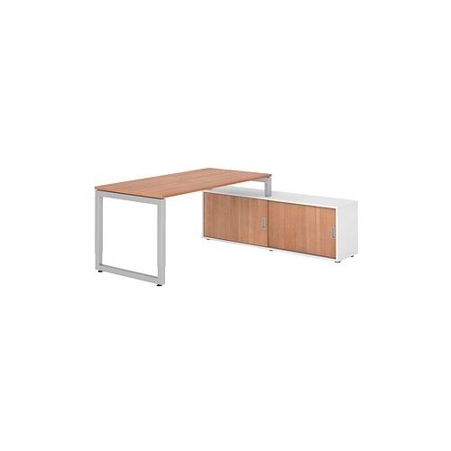 HAMMERBACHER RSE16SB höhenverstellbarer Schreibtisch nussbaum rechteckig, Kufen-Gestell silber 160,0 x 80,0 cm