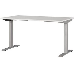 GERMANIA JET höhenverstellbarer Schreibtisch lichtgrau rechteckig, T-Fuß-Gestell silber 140,0 x 80,0 cm GERMANIA JET höhenverstellbarer Schreibtisch lichtgrau rechteckig, T-Fuß-Gestell silber 140,0 x 80,0 cm