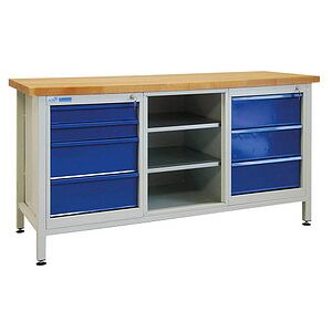 ADB Werkbank lichtgrau, RAL 5012, 7 Schubladen, 170x60x84 cm - Werkbänke ADB Werkbank lichtgrau, RAL 5012, 7 Schubladen, 170x60x84 cm - Werkbänke
