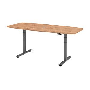 HAMMERBACHER Konferenztisch XDSM22 asteiche Tonnenform, T-Fuß-Gestell grau, 220,0 x 103,0 x 62,0 - 127,0 cm HAMMERBACHER Konferenztisch XDSM22 asteiche Tonnenform, T-Fuß-Gestell grau, 220,0 x 103,0 x 62,0 - 127,0 cm