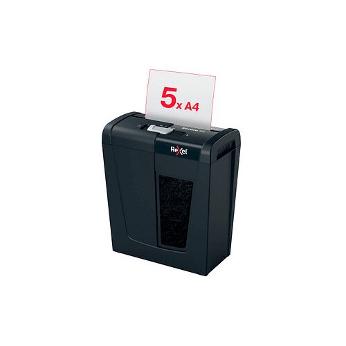 Rexel Secure S5 Aktenvernichter mit Streifenschnitt P-2, 6 mm, bis 5 Blatt, schwarz