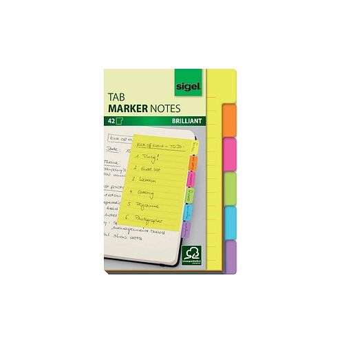 SIGEL TABS MARKER NOTES Haftnotizen farbsortiert, 42 Blatt