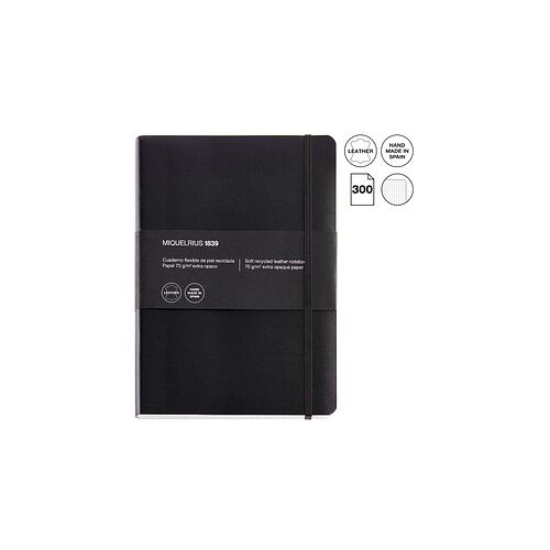 MIQUELRIUS Notizbuch Leather ca. DIN A5 kariert, schwarz Softcover 300 Seiten, 1 St.