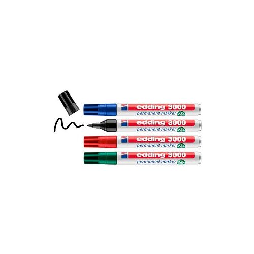 edding 3000 Permanentmarker farbsortiert 1,5 - 3,0 mm, 4 St.