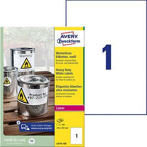 AVERY Zweckform wetterfeste Folienetiketten L4775-100 weiß 210,0 x 297,0 mm, 100 Blatt AVERY Zweckform wetterfeste Folienetiketten L4775-100 weiß 210,0 x 297,0 mm, 100 Blatt