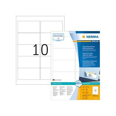 HERMA Adressetiketten 10307 weiß 96,0 x 50,8 mm, 100 Blatt HERMA Adressetiketten 10307 weiß 96,0 x 50,8 mm, 100 Blatt