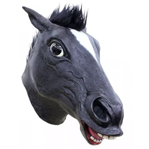 Karneval Universe Latexmaske schwarzer Pferdekopf als Kostümzubehör