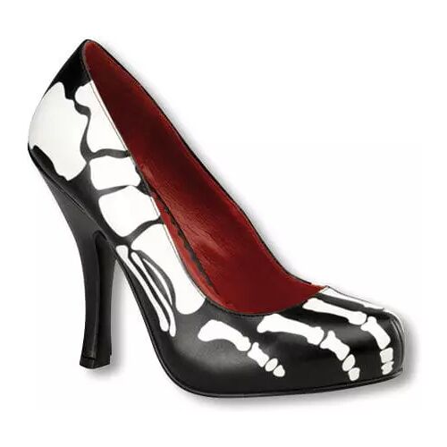 Karneval Universe Schwarze Skelett Pumps mit Knochenmotiv   Halloween Kostümschuhe 36