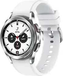 Samsung Galaxy Watch4 Classic 42 mm Edelstahlgehäuse silber am Silikonarmband weiß [Wi-Fi + 4G]